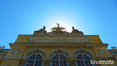 Gloriette inscription that you cannot see because of the backlight. Cool sky though, yes?
